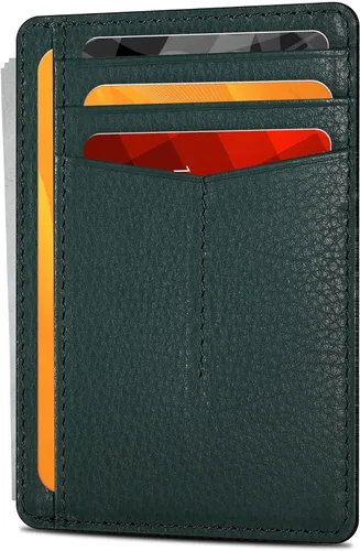 Vista 13 de Cartera de cuero Oak Leathers delgada y minimalista con bloqueo RFID para hombres y mujeres con bolsillo frontal, Coñac, Pequeña