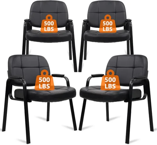 Vista 20 de CLATINA Silla de cuero para oficina, sala de espera, con base de trineo, silla de recepción sin ruedas con reposabrazos y soporte de madera, sillón