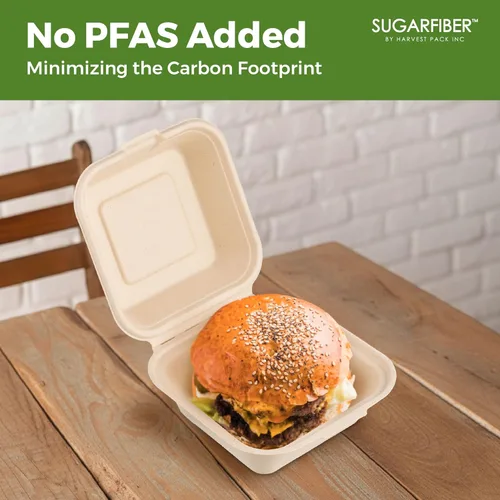 Vista 6 de [50 unidades] Paquete de cosecha de 6 x 6 pulgadas, contenedores de alimentos compostables para llevar, sin PFAS, cuadrados con tapas, caja