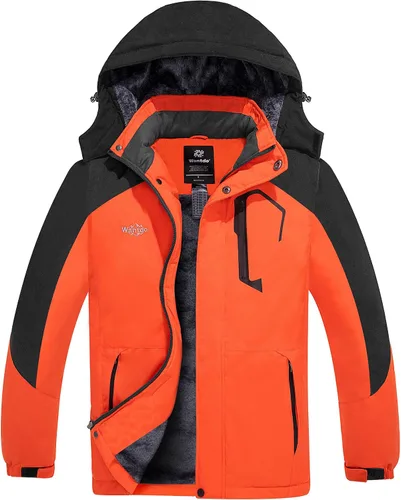 Vista 9 de wantdo Chaqueta de esquí impermeable de montaña para hombre, chaqueta de lluvia resistente al viento, abrigo cálido con capucha para invierno