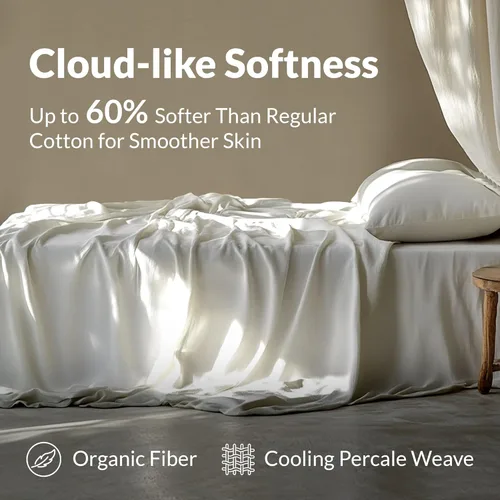 Vista 6 de Sábanas de percal 100% algodón tamaño individual - sensación de hotel fresca y crujiente, transpirable, más suave después de cada lavado, sábanas