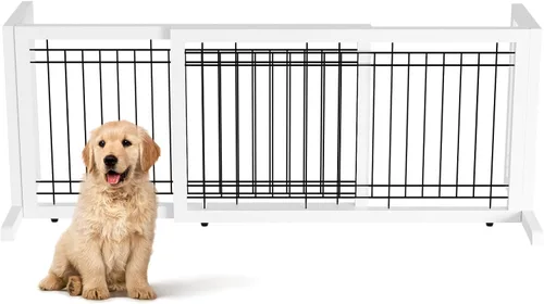 Vista 10 de Bonnlo Puerta independiente para perros, puerta de 37 a 68 pulgadas de ancho para chimenea, escaleras, puertas, valla ajustable de madera