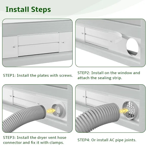 Vista 4 de Kit de ventilación de ventana para secadora BEWAVE, kit de ventilación de ventana compatible con manguera de ventilación de secadora de 4