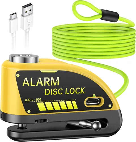 Vista 10 de Candado recargable Onvian para motocicleta con alarma de 120 dB y cable de recordatorio de acero de 1.8 m, para motocicletas, bicicletas, ebikes