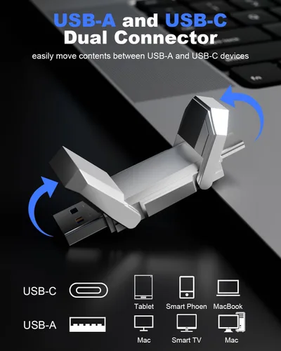 Vista 6 de Orlian Unidad de estado sólido SSD portátil externa de 64 GB, hasta 450 MB/s USB 3.2 Gen 2 de estado sólido, tipo C + USB A Dual Drive