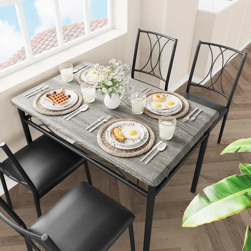 Vista 4 de Juego de mesa de comedor para 4, mesa de cocina compacta con 4 sillas tapizadas, juego de mesa de cocina de 5 piezas para espacios pequeños, Retro