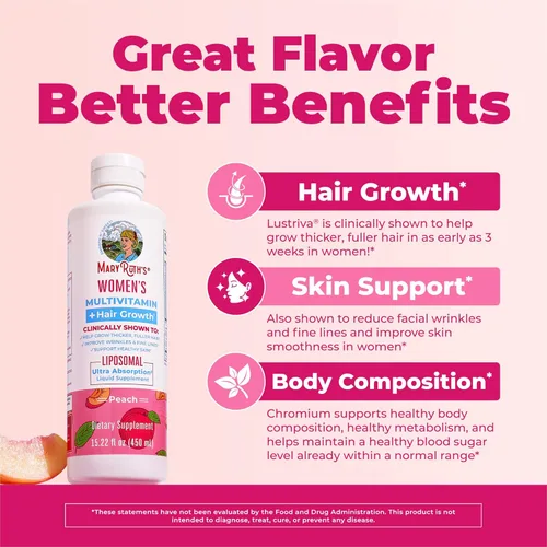 Vista 5 de MaryRuth Organics Multivitamínico para mujer + liposomal para el crecimiento del cabello Lustriva Biotina 10000 mcg Clínicamente probado
