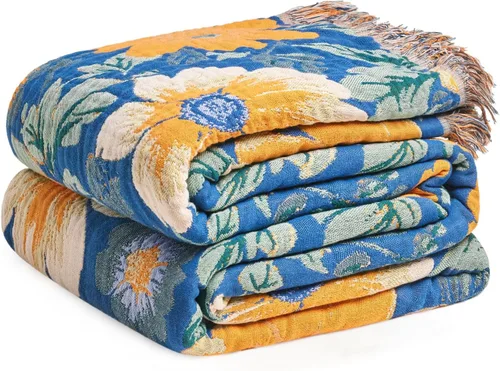 Vista 38 de Manta Decorativa Bohemia - Mantas Decorativas de Algodón 100% Suave y Transpirable, 50"x60" Colcha de Algodón Muselina Ligera de 4 Capas, Estampado