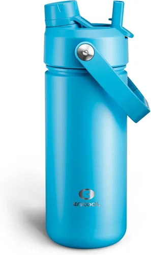 Vista 116 de Botella de agua aislada con popote para niños, botella de agua de acero inoxidable de 12 onzas con boquilla doble, a prueba de fugas, sin BPA, al