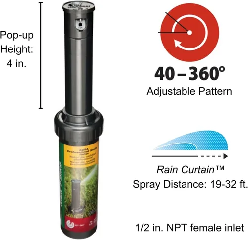 Vista 2 de Rain Bird 32SA Rotor de transmisión de engranajes de ajuste simple, patrón de 40 a 360 grados, distancia de rocío de 19 a 32 pies (5.79 a 9.75 m)