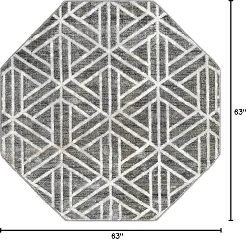 Vista 2 de Unique Loom Matrix Trellis Collection - Alfombra de área (octágono de 5 pies 3 pulgadas, grismarfil)