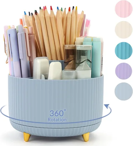 SKYDUE Organizador de escritorio giratorio de 360 grados, soporte para lápices y bolígrafos de doble propósito, organizador de bolígrafos de