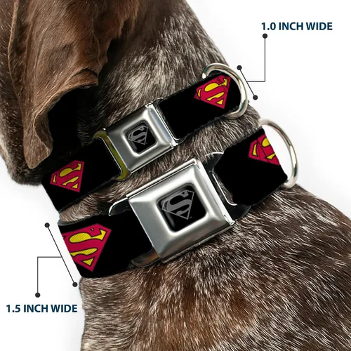 Vista 2 de Collar de perro Hebilla de cinturón de seguridad Superman Shield Negro 15 a 26 pulgadas 1.0 pulgadas de ancho