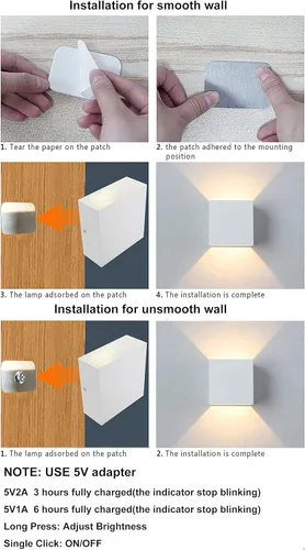 Vista 6 de ZYI Lámpara de pared LED para interiores con interruptor táctil, lámpara inalámbrica recargable USB lámpara de pared lámparas de noche alimentadas