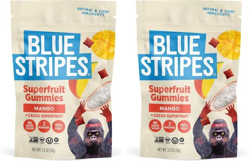 Vista 8 de Blue Stripes Cacao Superfruit Gummies - Vegan Chewy Fruity Snack, No Sugar Added 100% Fruit Gummy, 9 Essential Vitamins & Minerals, Natural Tropical
