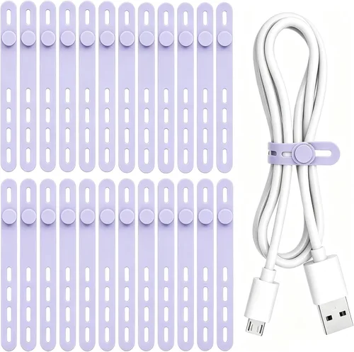 Vista 13 de Donruby 30 bridas de silicona para cables, reutilizables y lavables, con hebillas de bloqueo ajustables, correas de gestión de cables de alta