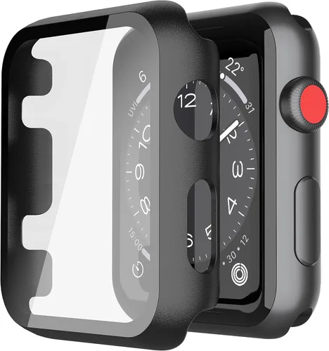 Vista 35 de Misxi - Juego de 2 fundas de policarbonato con protector de pantalla de vidrio templado compatible con Apple Watch Series 3 y Series 2 de 38mm