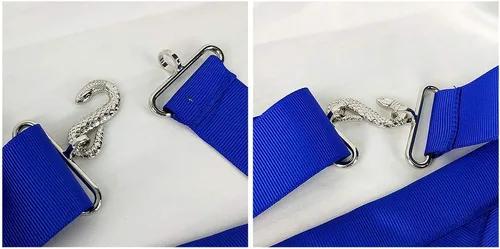 Vista 4 de Masonic Master Mason Blue Lodge Delantal de tela blanca con borde de cinta de grogrén azul, Blanco y azul