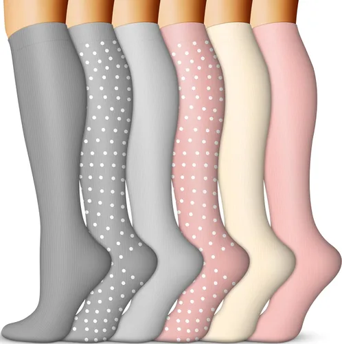 Calcetines de compresión para mujeres y hombres (6 pares) 15-20 mmHg son para atletismo, correr, montar, viajar, enfermería médica, mejor apoyo