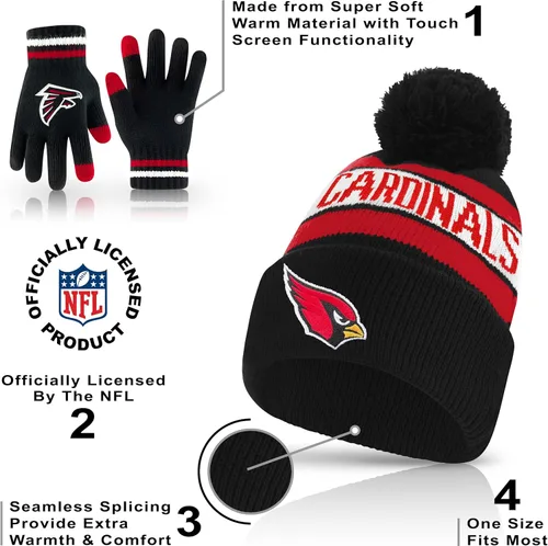 Vista 4 de Ultra Game Adults NFL Official Super Soft Winter Beanie Knit Hat With Warm Touch Screen Gloves