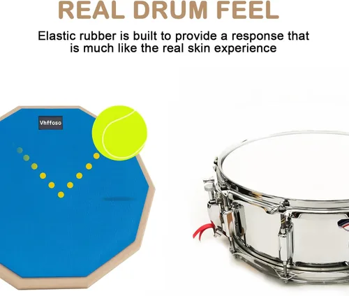 Vista 19 de Almohadilla y palos de práctica de 12 pulgadas, almohadilla de tambor para principiantes con baquetas (2 pares) y bolsa de transporte, almohadilla