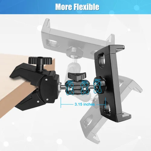 Vista 4 de Soporte de micrófono para tableta, soporte giratorio de 360° para iPad soporte para teléfono iPad soporte para micrófono, cinta de correr, bicicleta