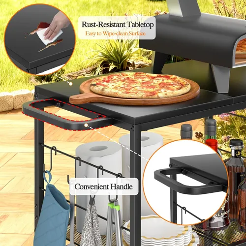 Vista 2 de DAOUTIME Carrito de Parrilla para Exterior, Carro de Mesa Rodante de Preparación de Alimentos para BBQ de 3 Niveles, con Tablero de Acero Inoxidable
