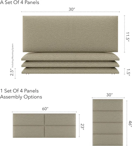 Vista 3 de Vänt - Paneles tapizados de pared, cabeceros de pared tamaño Queen/Full, color beige boucle, juego de 4 paneles
