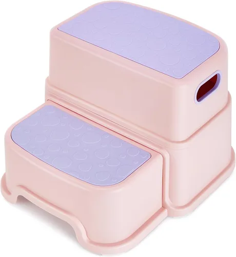 WELSPO Taburete de 2 escalones para niños, rosa | Taburete para niños pequeños, antideslizante, con asas, baño, cocina, dormitorio, sala de estar,