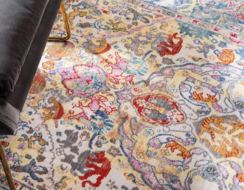 Vista 5 de Unique Loom Austin Collection Botanical, Medallion, Vintage Alfombra de área 4' 0" x 6' 0", Beige/Azul