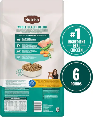 Vista 3 de Nutrish Puppy - Receta de pollo real y arroz integral, mezcla de alimentos secos para perros, bolsa de 6 libras, el embalaje puede variar