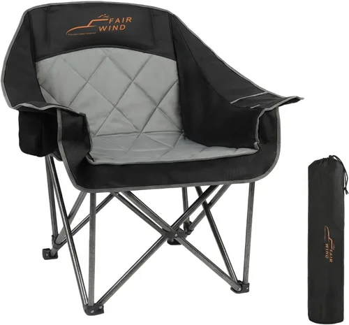 FAIR WIND Silla de camping acolchada de gran tamaño, resistente, con brazo plegable cuádruple, portátil, para exteriores, soporta 500 libras, color