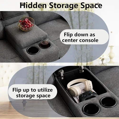 Vista 5 de Sofá reclinable doble de 67.9 pulgadas, sofá reclinable para caravana, soporte de pared reclinable, sofá reclinable manual, asientos de cine