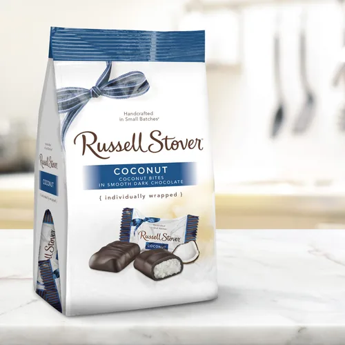 Vista 5 de Russell Stover Bolsa Mini de Chocolate Oscuro con Coco de 6 Onzas Russell Stover Bolsa de Bombones de Chocolate con Coco; Dulce Coco Cubierto