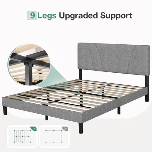 Vista 108 de Novilla Base de cama de plataforma tamaño Queen con cabecera ajustable tapizada, marco de cama Queen, no necesita somier, sin ruido, fácil montaje
