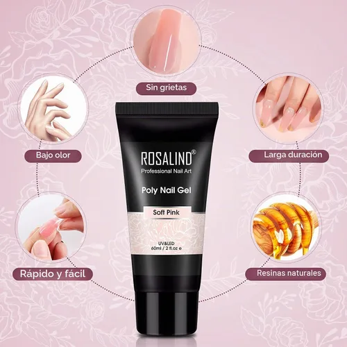 Vista 2 de ROSALIND Gel de uñas de poliéster rosa suave, gel de extensión de poliéster de 2.1 onzas líquidas para decoración de uñas, extensión engrosada