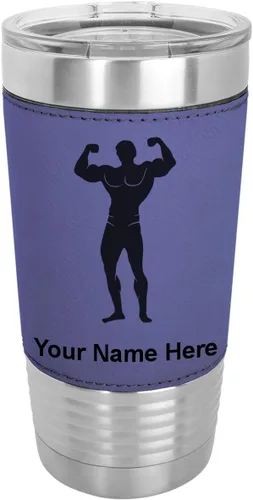 Vista 22 de LaserGram 20oz Vacuum Insulated Tumbler Mug, Bodybuilder, Personalized Engraving Included (Faux Leather, Baseball Style)