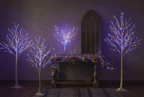 Vista 8 de Hairui Árbol de abedul iluminado con 200 luces multicolor y luces de hadas blancas cálidas, 8 funciones, 4 pies, árbol de ramitas blancas con luces