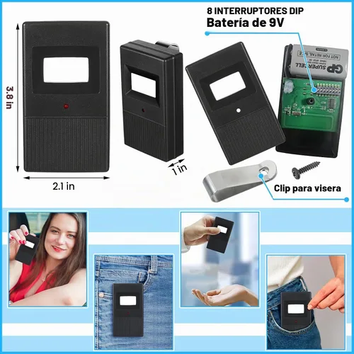Vista 2 de Kingdder 2 piezas mando a distancia para puerta de garaje compatible con Linear Delta 3 DT DTA DTD DTC DNT00002A 8 interruptores DIP 310 MHz