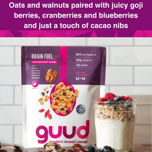 Vista 3 de GUUD - Mezcla antioxidante de combustible cerebral, cereales Muesli, 12 onzas (paquete de 6), sin gluten, avena, nueces, bayas de Goji, arándanos