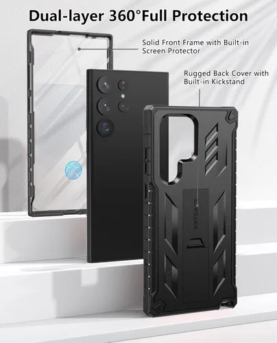 Vista 9 de FNTCASE Funda para Samsung Galaxy S23-Ultra: protección de grado militar a prueba de caídas cubierta móvil con soporte TPU resistente a prueba
