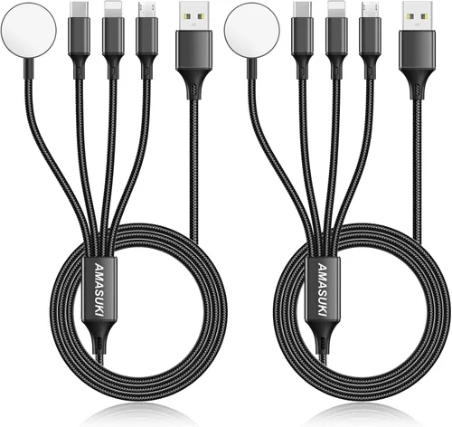 Vista 13 de Amasuki Esenciales de viaje, 4 en 1 para Apple Watch, cargador de iPhone, cable de carga múltiple, esenciales para acampar en casas rodantes, USB