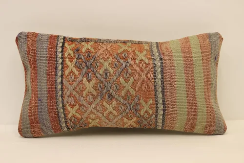 Lumbar Cushion Cover, 8x16 in, 20X40 cm, Sofa Pillow, Turkish Kilim Cushion, Throw Pillow Cover, Decorative Boho Pillow