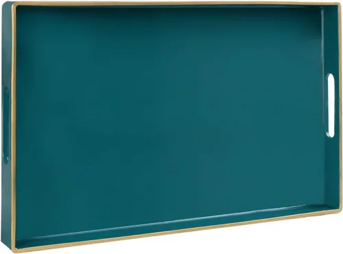 Vista 26 de MAONAME - Bandeja decorativa verde oscuro, bandeja de servir redonda de 13 pulgadas con asas, bandejas de plástico para mesa de café, bandejas