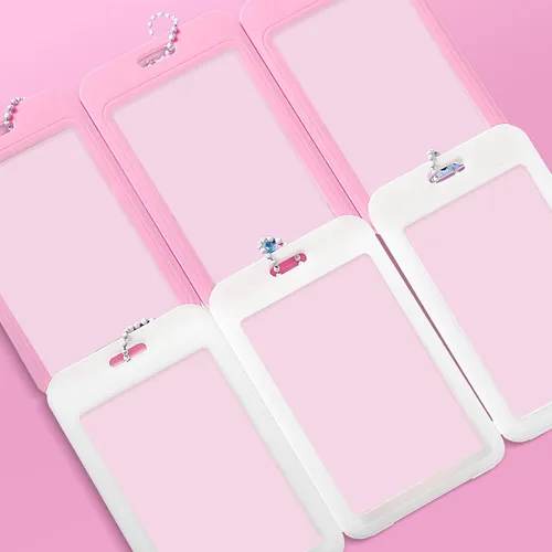 Vista 4 de 6 Pcs Kpop Photocard Holder 2.1 x 3.3 Inch Kpop Cardholder Plastic Cover Holder Korean Decorative Stickers with Keychain