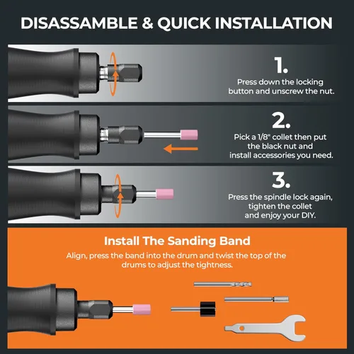 Vista 7 de Kit de herramientas rotativas inalámbricas, herramienta giratoria de 20 V para lijar, tallar, taladrar, grabar, pulir, manualidades con 42