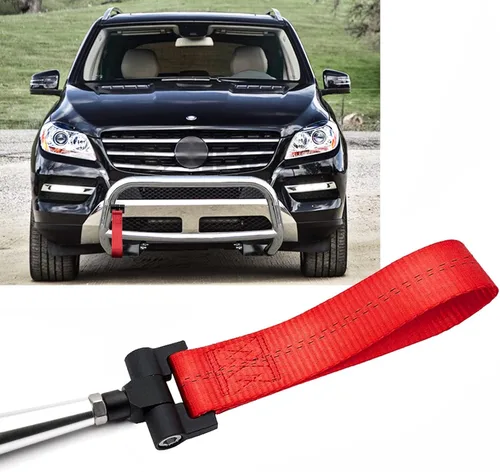 Vista 8 de Xotic Tech - Adaptador de orificio de remolque estilo JDM negro con correa de remolque compatible con Mercedes C S ML CLA GLA Class