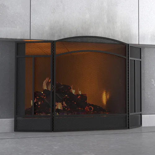 Vista 13 de Pantalla para chimenea Fire Beauty de 3 paneles, hierro forjado, 122 cm (L) x 74 cm (H), cubierta protectora contra chispas (Dorado Pulverulento)