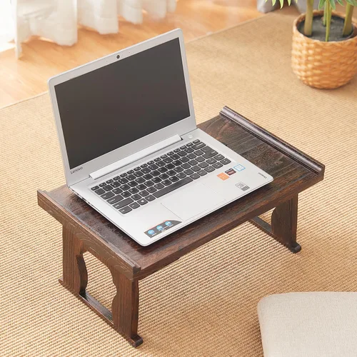 Vista 5 de Mesa de piso japonesa, pequeña mesa de café y té, altar para meditación, mesa baja para sentarse en el piso, bandeja de cama de madera con patas