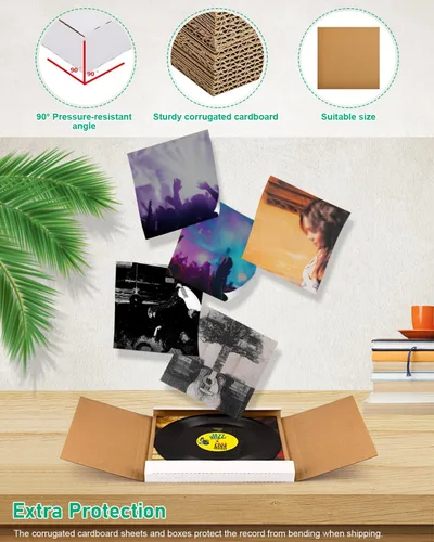 Vista 5 de 50 paquetes de cajas de envío para discos de vinilo: 31,8 cm x 31,8 cm x 2,5 cm, cajas de correo de cartón para LP de vinilo blancas, cajas